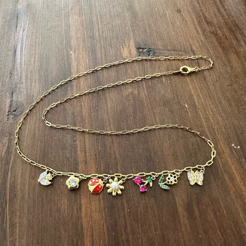 Gold Charm Necklace ✨ with flower, ladybug, butterfly Accents